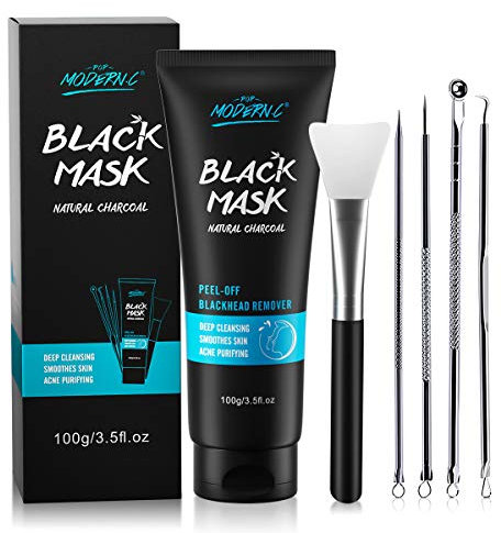 Masque Anti-Points Noirs au Charbon de Bambou, Élimine la Saleté du Visage, Nettoie en Profondeur, Livré Avec un Outil D'élimination des Points Noirs et une Brosse