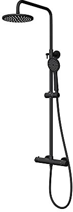 Mai & Mai Wassersparende Regendusche Wellness-Duschsystem schwarz matt mit rundem Duschkopf (Ø 20cm) Dusch-Set mit Handbrause & Einhebelmischer in zeitloser Optik