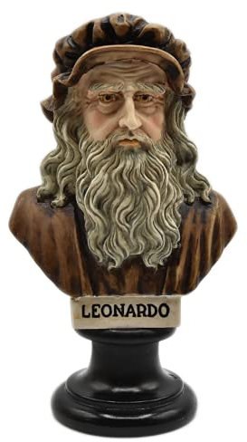Busto Statua Design: Leonardo da Vinci - Riproduzione busto, scultura in marmo e resina - circa 15 cm, 350 gr. - Prodotto Toscano, Made in Italy - Idea Regalo Casa