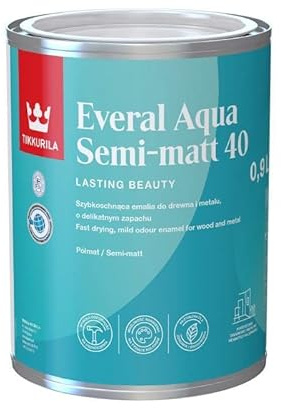 TIKKURILA Everal Aqua 40 - Semi-Gloss Paint For Wood & Metal - Fast Drying Acrylic Enamel - 1 Litre