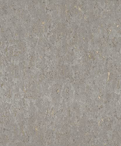 Rasch Tapet 538335 – grå-gyllene fibertapet med korkutseende i industriell design från Curiosity kollektionen – 10,05 m x 0,53 m (L x B)