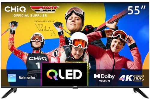 CHIQ TV Intelligente U55QH7C,55 Pouces, 4K QLED, Dolby Vision HDR10, Conception sans Cadre, Fonctionne avec Alexa, Netflix, Prime Video, Google Play, BT5.0, HDMI2.0, USB2.0, Noir 2023