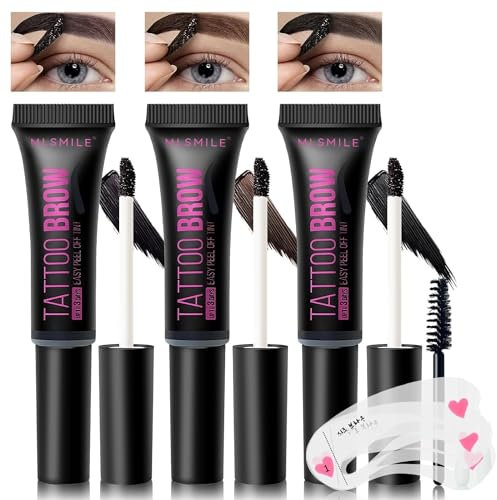 Tattoo Brow Gel Peel Off Augenbrauen Gel Tönung, lang anhaltende Tattoo Brow Tönung Gel, wasserdichte transferfeste Brauen Tattoo Tönung dauert bis zu 3 Tage, mit Brauen Schablone (3 Pcs)