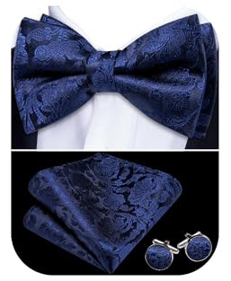 Barry.Wang Mens White Bow Tie Paisley Silk Pre-Tied Bowtie Set