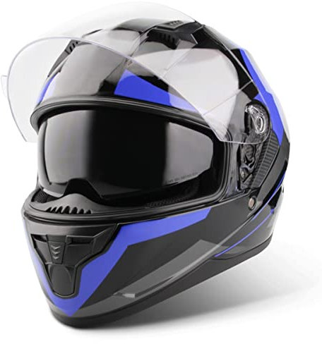 VINZ Becket Integralhelm mit Sonnenblende ECE 22.06 | Motorrad Helm Vollvisierhelm Mopedhelm | Motorradhelm Full-Face Helme | In Gr. XS-XXL - Blau