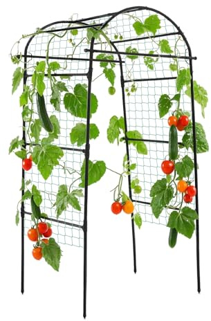 Lalahoni Garden Arch Trellis for Climbing Plants Outdoor, 80 Inch Tall Grape Metal Vine Plants Support Flower Vegetable Tomato, Cucumber Trellis for Raised Bed, Black