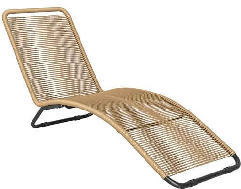 Outsunny Sonnenliege aus Polyrattan, Gartenliege mit UV-Schutz, wetterfest Liege 120 kg belastbar, Relaxliege Liegestuhl Gartenmöbel für Garten, Balkon, Outdoor, 176 x 58 x 82 cm, Naturholz