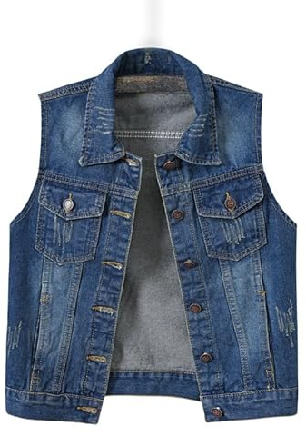 Chaleco Vaquero Mujer,Chaleco Vaquero Sin Mangas Lavado Y Roto para Mujer Informal Con Cuello Kent Sin Mangas Con Botones Camisa Abierta Al Frente Abrigos Prendas De Abrigo Chaleco Vaquero De Gran T