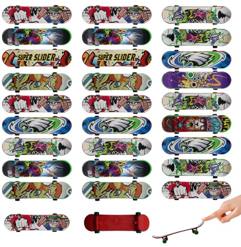 OMJMYY 30 PCS Finger Skateboards,Mini Skateboard Toy,Cool Finger Boards Skateboards,Finger Board Skate Toy Perfect for Kids Party Favours Bag Fillers Children Gift Christmas Party