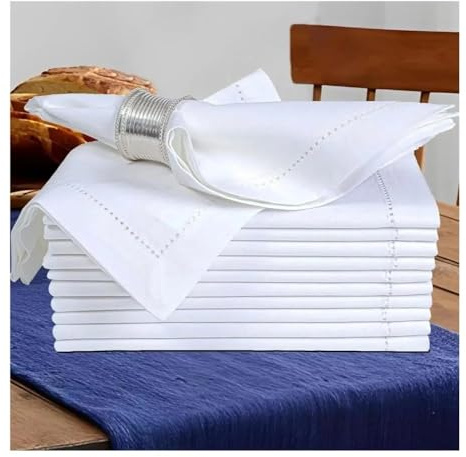 6 servilletas de lino blancas de tela de lino de algodón (50 x 50 cm)