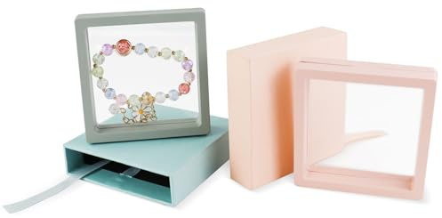 AdiStylinno Scatola di gioielli, trasparente, pellicola in PE, piccola confezione regalo per donne, portagioie da viaggio, per bracciali, orecchini, collane, compleanno, 9 x 9 x 2 cm (blu+rosa)