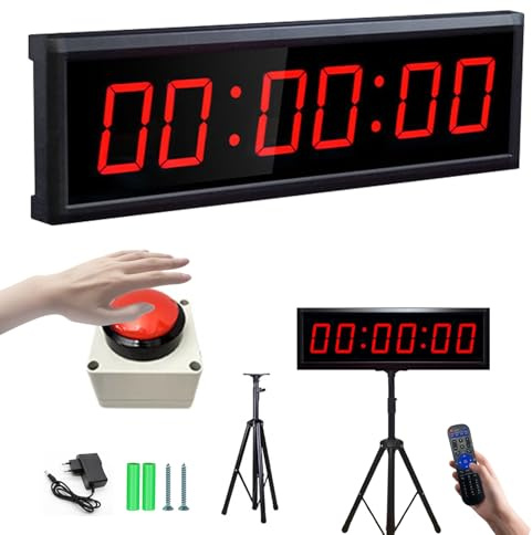Compte Rebours, 2,3 Pouces Chronomètre Compétition Jeu Sport 12/24 Heures avec Trépied Télécommande Chronomètre Sport 6 Chiffres Fonction Compte Rebours/Compte Rebours Luminosité Réglable (Chargez)