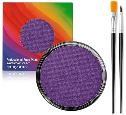 Erinde Pittura per Viso Opaca Viola, con 2 Pennelli, Truccabimbi a Base d’Acqua e Atossico, Trucchi Halloween Body Painting, Trucco Teatrale, Face Painting per Bambini e Adulti, Body Painting