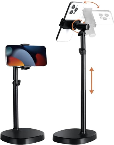 AOOSU Soporte Móvil Mesa Ajustable, Soporte Móvil Escritorio Multiángulo para Vista Superior y Grabación de Vídeos, Soportes Telefono Móviles Retractable para iPhone et Samsung et Android