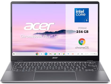 Acer Chromebook Plus 514 CB514-6H, Ordenador Portátil 14 WUXGA (Intel Core 3 N355, 8GB RAM, 256 GB SSD, ChromeOS) Gris, QWERTY + 12 meses de Google AI Pro con Gemini Pro y 5TB de almacenamiento