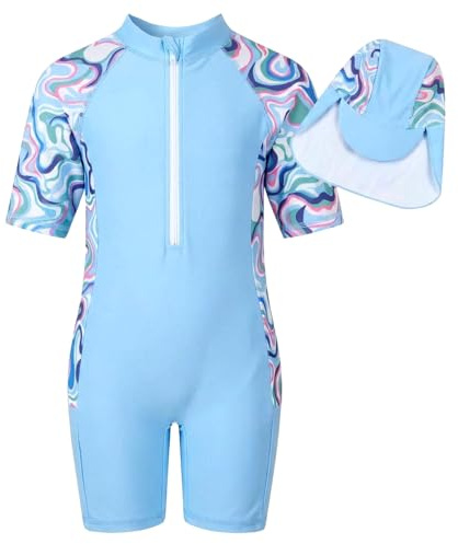 WYTbaby Traje de baño de una pieza para niñas, traje de baño de sirena de manga larga, protección UV, verano, playa, traje de baño con cremallera, para niños de 4 a 9 años