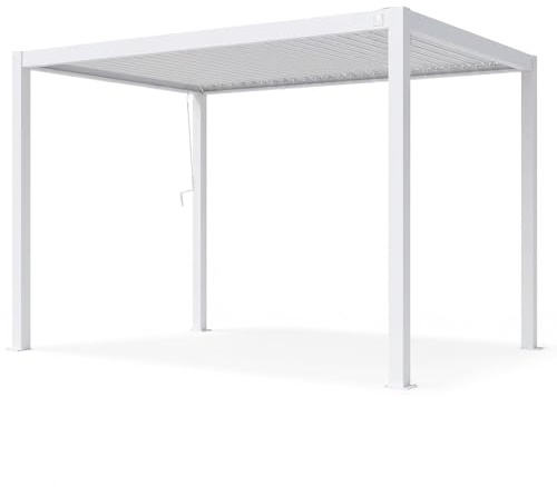 Pergola Bioclimatica 3x4 Metri Gazebo Con Tetto A Lamelle Orientabili Sistema Di Drenaggio Struttura In Alluminio E Acciaio Resistente Ai Raggi UV Per Giardino Terrazza E Piscina Bianco Opaco