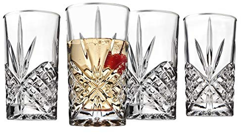 Godinger Highball Glasses, Drinking Glasses, Tall Beverage Glass, Glass Cups - Platinum Rim, Dublin, Set of 4
