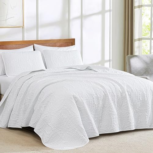 Chezmoi Collection Austin Parure de lit surdimensionnée 3 pièces 299,7 x 269,2 cm pour très Grand lit, Blanc, Polyester