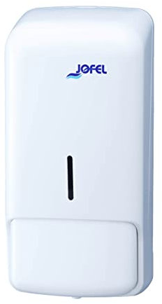 Jofel - Dosificador de Jabón para Pared, Rellenable con Jabón Líquido con Capacidad de 0.85L, Dispensador Jabón Baño, Carcasa ABS, Azur AC80050, Blanco