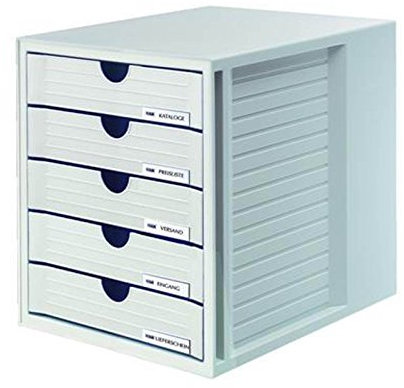 HAN Schubladenbox SYSTEMBOX 1450 mit 5 geschlossenen Schubladen für Formate bis C4 (lichtgrau / 2 Boxen)