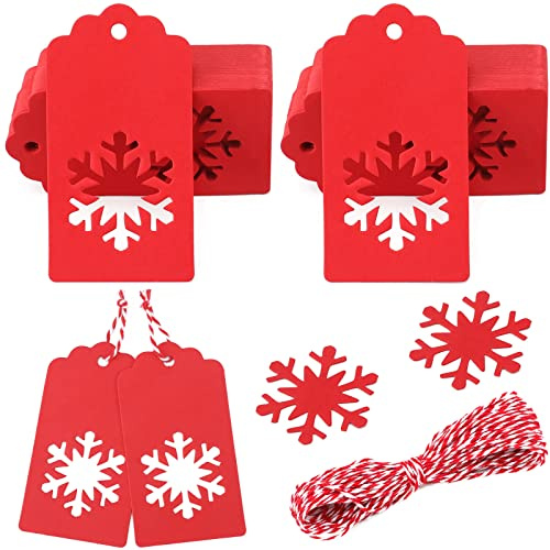 G2PLUS 100PCS Etiquetas Kraft Etiquetas Etiquetas de Regalo 5cm x9.5cm -Rojo Etiquetas Etiqueta de Navidad para Bodas,Cumpleaños y Navidad decoración,con 20M Cuerda de navidad