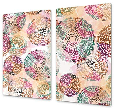 Chopping Board - Induction Cooktop Cover - Glass Cutting Board; Measures: Single: 23,62” x 20,47”; Double: 11,81” x 20,47”; D14 Patterns and Mandalas Series: Drawing 77