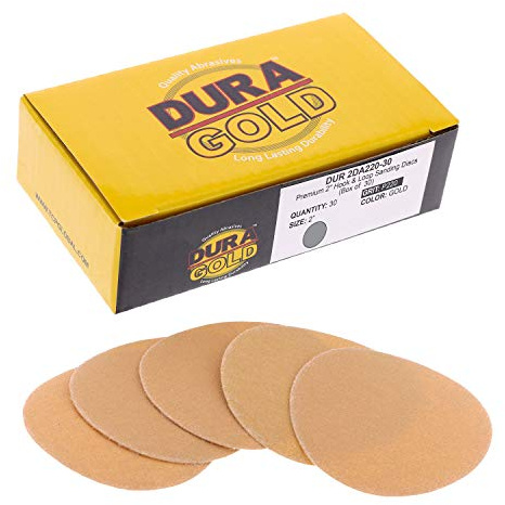 Dura-Gold Premium 2 Gold Hook & Loop Sanding Discs - 220 Grit (Box of 30) - High-Performance Extra Coarse Cut Abrasive Sandpaper Discs - for DA Sanders Drill, Sand Automotive Paint, Woodworking Wood