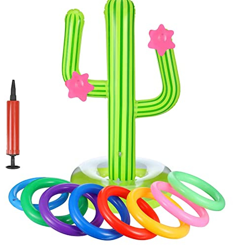 Spldsun 10 pz Cactus Gonfiabile Set, Gonfiabile Lancio Anelli Gioco, Anelli Gonfiabili, Giocattolo per Bambini, per Piscine Giocattoli gonfiabili, Decorazione Partito Piscina Giocattoli