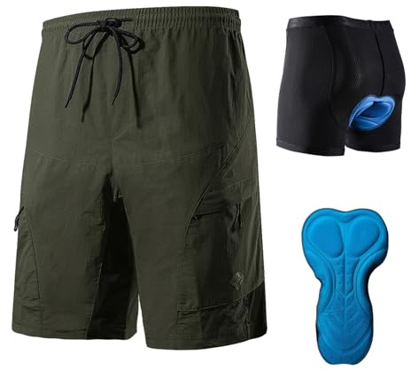 Santic Radlerhose Herren MTB mit Sitzpolster Kurz Fahrradhose MTB Radhose Kurz mit Fahrradunterhose Herren Gepolstert Grün EU XXL