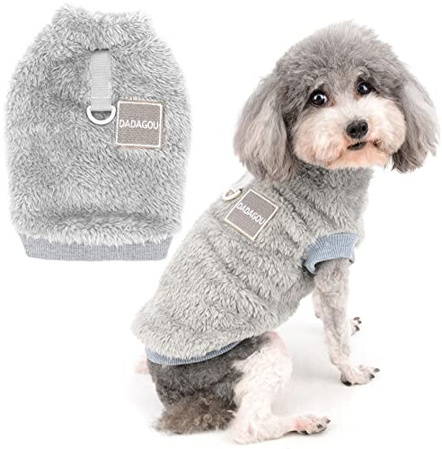 Zunea Hundtröja i fleece, kappa, vinter, varm jacka, kappa för små hundar, mjuka luddiga valpkläder med D-ring för sele, koppel, pullover, kallt väder, husdjurskläder för chihuahua vovve katter, grå
