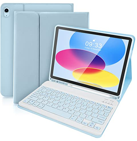 SOPPY Tangentbordsfodral för iPad, Bluetooth-tangentbord för iPad 10:e generationen 10,9 tum 2022 (A2696 / A2757 / A2777), avtagbart trådlöst tangentbord för iPad 10:e gen. 2022, med inbyggd