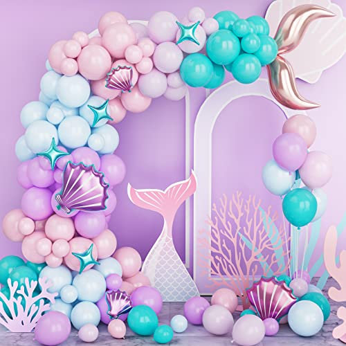 Kit Arco Palloncino Sirena, 123 pezzi Pastello Rosa Blu Coda Sirena Ghirlanda Palloncini Lattice Kit Con Stella Palloncino Conchiglia Per Ragazza Tema Sirena Compleanno Decorazioni Feste Sotto Il Mare
