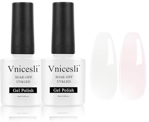 Vnicesli 2 Farben UV Nagellack Set, Gel Nagellack UV Milchig Weiß und Nude Rosa French Soak Off Shellac Manicure Gel Lacquer Varnish 10mlx2