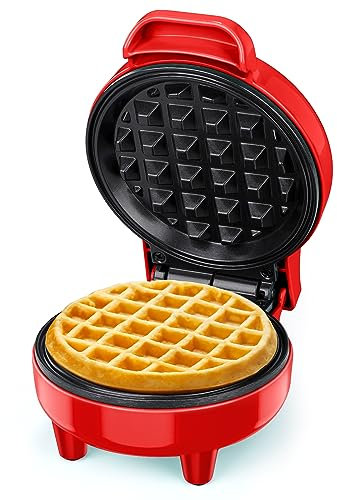 SNAILAR Gofrera Mini, ‎550Ｗ Waffle Maker, Gofrera Pequeña Para Gofres, Antiadherente, Mango Cool Touch, Diseño Compacto, Temperatura Automática, Rojo