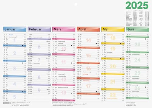 BRUNNEN Tafelkalender DATAline (2025), 1 Seite = 6 Monate, A4 quer