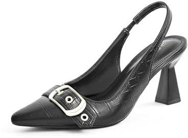 SICARE Slingback-Kätzchen-Absätze für Damen, geschlossene, spitze Zehenpartie, Pumps, elegante Schuhe mit Schnallenriemen, bequeme Schlupf-Sandalen für Arbeit, Party, Hochzeit, Schwarz 39