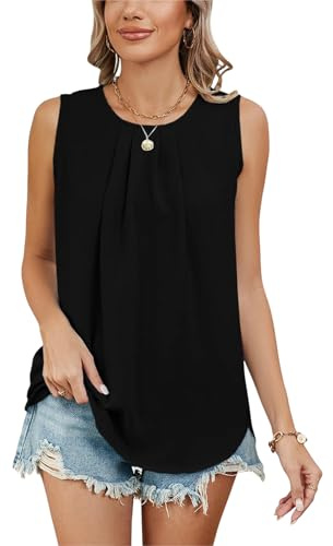 Atxnn Camiseta Sin Mangas Mujer Chaleco de Verano de Gasa Tank Tops de Cuello Redondo Camisa Holgada Blusa para Fiesta de Trabajo