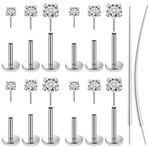 Lsnevsie 20G Threadless Nose Rings Studs Flat Back Earrings Studs 316L Surgical Stainless Steel 20 Gauge Nose Rings Stud Tragus Helix Conch Cartilage Earrings Piercing Jewelry For Women Men Silver