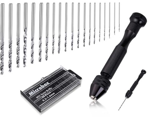 Lhbwhiz 21 Stück Handbohrer Set,Mini Bohrmaschine Pin Vise,Spiralbohrer Bit,Twist Hand Drill,Mini Bohrer,holzbohrer,für Model Making,DIY Drilling,Metal Wood Handbohrmaschine(Schwarz,0.3-1.6 mm)
