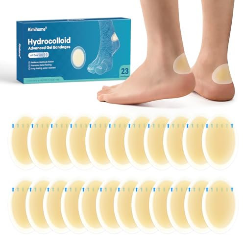 23ct Blister Plasters for feet - Kimihome Water Resistant Blisters Bandages - hydrocolloid plasters for Heel, Foot, Toe - Gel Blister Chshions for Prevention & Recovery (Heel Pack)