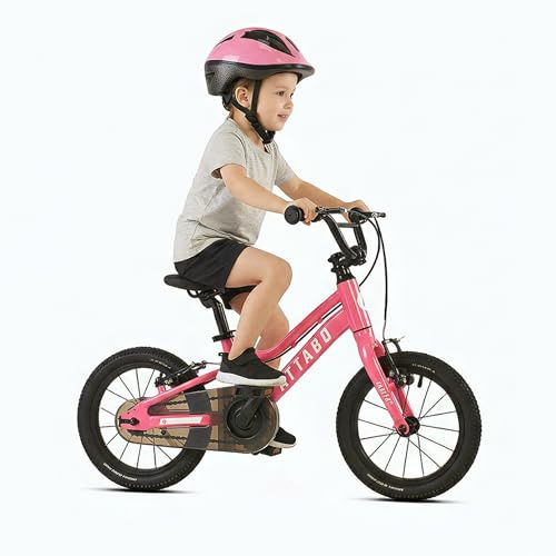 ATTABO Leichtes Kinderfahrrad ab 3 Jahren – Fahrrad für Mädchen – Aluminium 6061 – 14 Zoll Rosa – für Fahranfänger und Alltag
