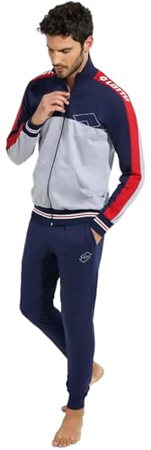 LOTTO homewear Tuta Sportiva Uomo in Cotone Garzato Pimavera Estate Leggera S M L XL XXL 3XL 4XL 5XL (IT, Testo, XXL, Regular, Regular, GRIGIO/ROSSO 159)
