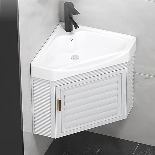 Modernt skåp med vitt hörnhandfat och keramiskt handfat, platsbesparande badrumsskåp, perfekt för små utrymmen, 38 cm/15 tum: Elegant och funktionell lösning.