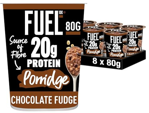 FUEL10K Chocolate Fudge 20g High Protein Porridge Oat Cereal Pot, 80 g (Pack of 8)