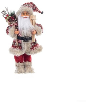 Handgjord jultomtefigur med miniatyrsläde och väska, lämplig för inomhus juldekoration på mantel, bord eller hylla (30 cm)