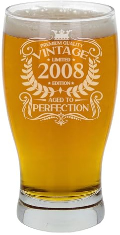 Always Looking Good 17:e födelsedagspresent för män vintage 2008 åldrad till perfektion graverad pint ölglas present för 17 år gammal etsad cider, lager, öltulpan pintglas