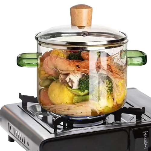 Olla de Vidrio para Cocción Lenta - 1600ml Transparente Resistente al Calor de Calentamiento Rápido para Cocción a Fuego Lento | Olla De Vidrio Transparente | Para Sopa Leche Salsa Pasta Y Preparar Té