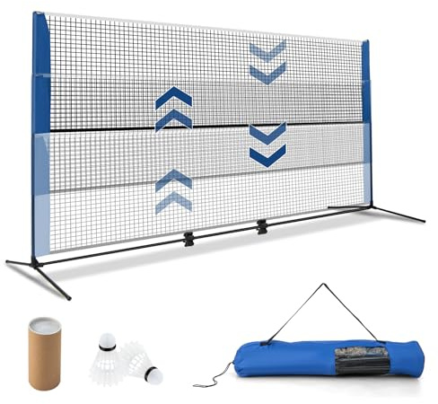 COSTWAY 510 CM Set de Red de Bádminton Portátil, Red Ajustable en Altura con 2 Volantes y Bolsa de Transporte, Juego de Malla Multideportiva para Tenis, Pickleball, Playa, Jardín, Patio