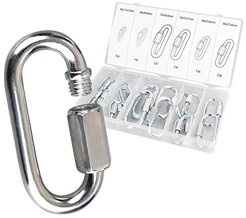 Lot de 20 maillons rapides, maillons de chaîne, lot d’éléments connecteurs, 6 tailles